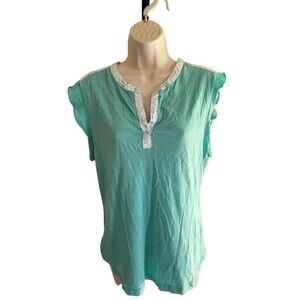 Ink+Ivy Teal/Light Blue Short Sleeve Henley Blouse/Top Size Large